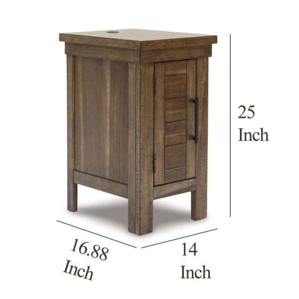 Chip Chairside End Table, Cabinet, 2 USB Ports, 17 Inch Brown Wood