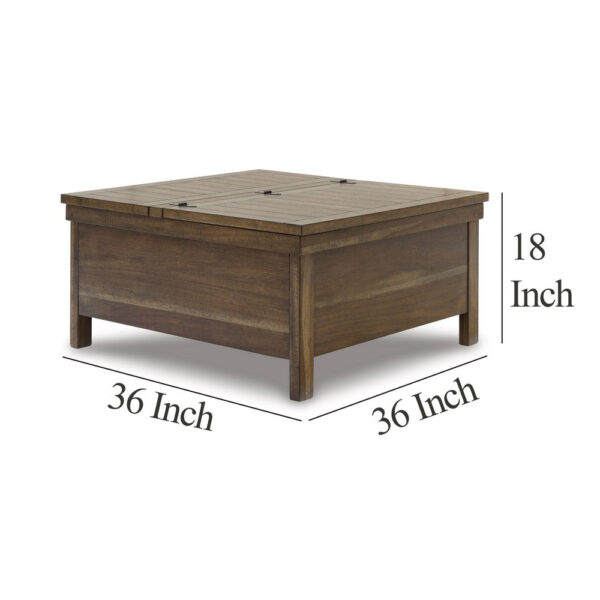 Chip Lift Top Coffee Table, Hidden Storage, 36 Inch Brown Acacia Wood