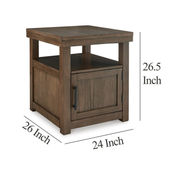 Olaf Side End Table, Open Shelf and Cabinet, 26 Inch Brown Acacia Wood