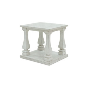 Dyne Side End Table, Plank Top, Baluster Legs, 27 Inch White Hardwood