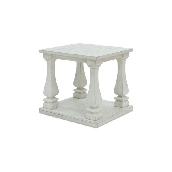 Dyne Side End Table, Plank Top, Baluster Legs, 27 Inch White Hardwood
