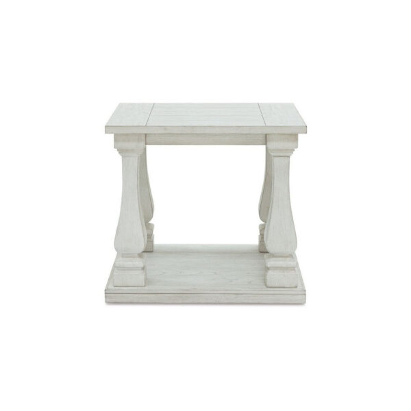 Dyne Side End Table, Plank Top, Baluster Legs, 27 Inch White Hardwood