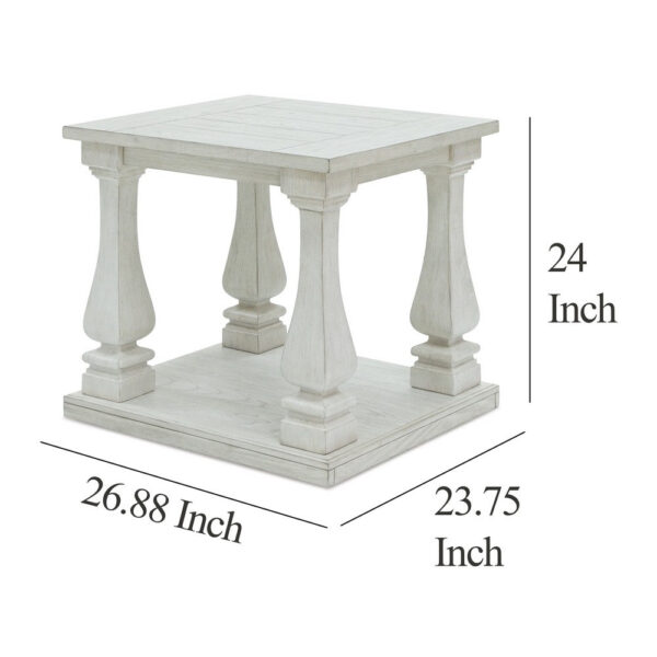 Dyne Side End Table, Plank Top, Baluster Legs, 27 Inch White Hardwood