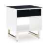 Tonny Side End Table, Drawer and Shelf, Black Glass, White, 22 Inch