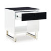 Tonny Side End Table, Drawer and Shelf, Black Glass, White, 22 Inch