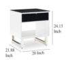 Tonny Side End Table, Drawer and Shelf, Black Glass, White, 22 Inch