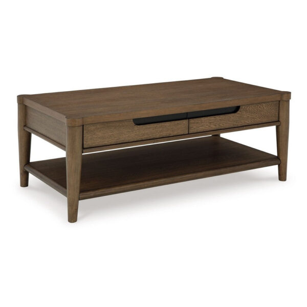 15022026699211aace7c6.jpeg Howie Cocktail Coffee Table, 2 Drawers, 50 Inch Rustic Brown Wood