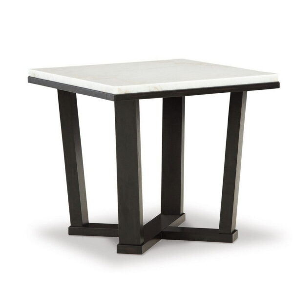 Fana Side End Table, White Marble Top, 24 Inch Square, Espresso Brown