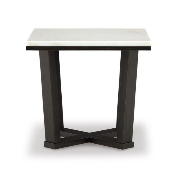 Fana Side End Table, White Marble Top, 24 Inch Square, Espresso Brown