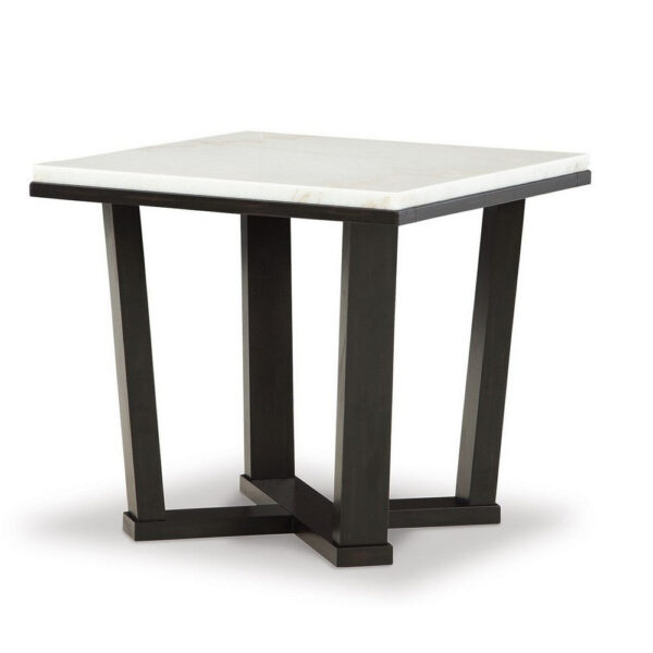 Fana Side End Table, White Marble Top, 24 Inch Square, Espresso Brown