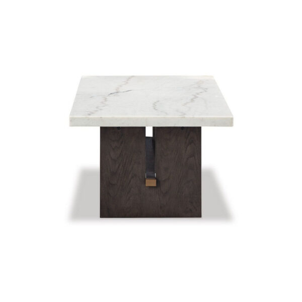 Haus Cocktail Coffee Table, Marble Top, Panel Legs, 52 Inch Brown Wood
