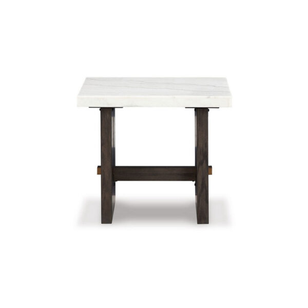 15022026699211e8ae826.jpeg Haus Side End Table, Marble Top, Panel Legs, 26 Inch Brown Solid Wood