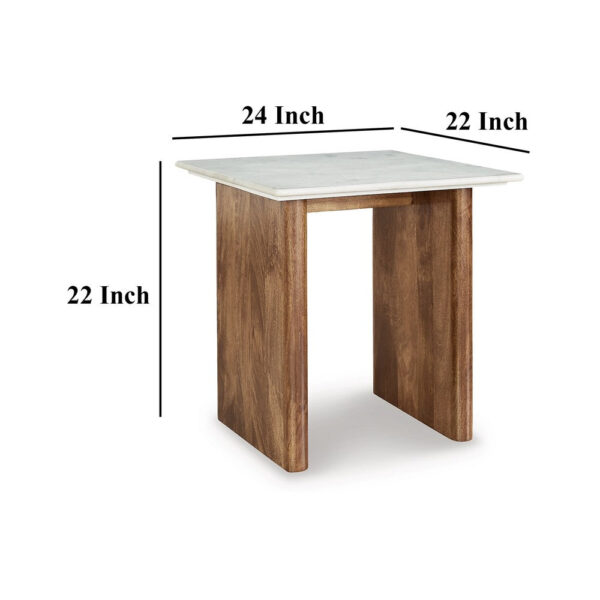 Wrenn Side End Table, Marble Top, 24 Inch Rectangular Brown Mango Wood