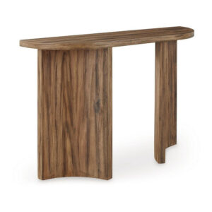 Anny Sofa Console Table, Curved Plinth Base, 52 Inch Brown Oak Wood