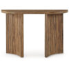 1502202669921256be079.jpeg Anny Sofa Console Table, Curved Plinth Base, 52 Inch Brown Oak Wood