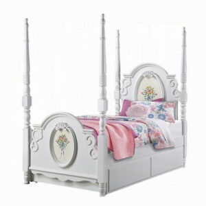 150220266992126a26c3b.jpeg Auri Twin 4 Poster Princess Bed, Classic Arched Headboard, White Wood