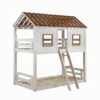 Nara Twin Size Bunk Bed, House Design with Ladder, White Rustic Wood
