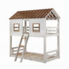 Nara Twin Size Bunk Bed, House Design with Ladder, White Rustic Wood