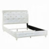 Dorie Twin Bed, Pearl White Faux Leather Victorian Carved w Crystals