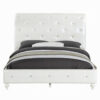Dorie Twin Bed, Pearl White Faux Leather Victorian Carved w Crystals