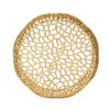 Coffee Table, 28 Inch Round Plinth Mesh Design, Open Gold Metal Frame