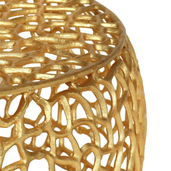 Coffee Table, 28 Inch Round Plinth Mesh Design, Open Gold Metal Frame