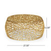 Coffee Table, 28 Inch Round Plinth Mesh Design, Open Gold Metal Frame