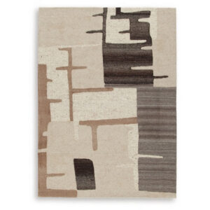 Keny 5 x 7 Medium Area Rug, Beige Global Inspired Abstract Pattern