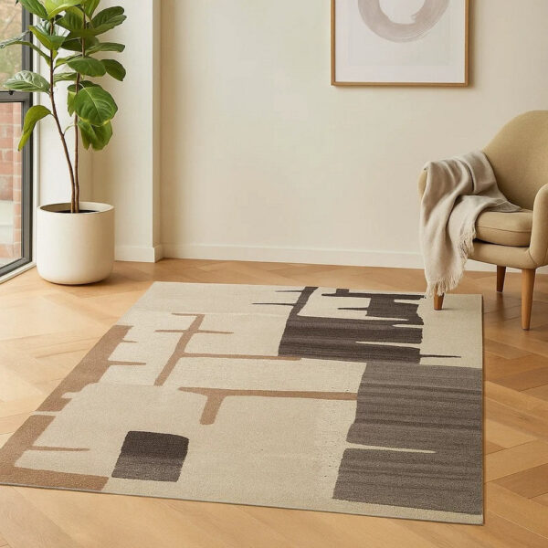 Keny 5 x 7 Medium Area Rug, Beige Global Inspired Abstract Pattern