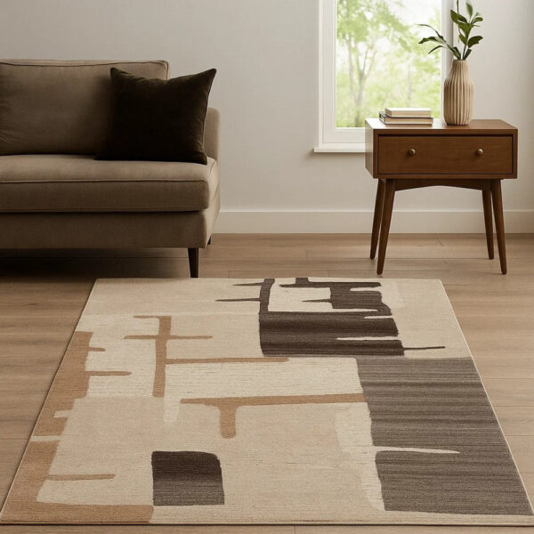 Keny 5 x 7 Medium Area Rug, Beige Global Inspired Abstract Pattern