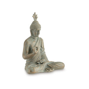 Indoor Sculpture of Meditating Buddha, 24 Inch, Washed Gray Finish