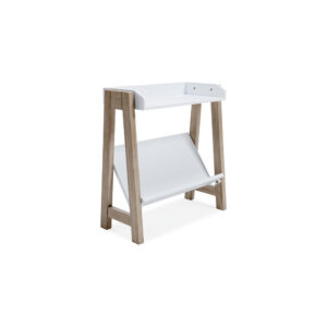 Arid Bookshelf Side Table, 29 Inch, Gallery Rail, Light Brown, White