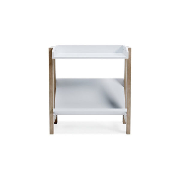 Arid Bookshelf Side Table, 29 Inch, Gallery Rail, Light Brown, White