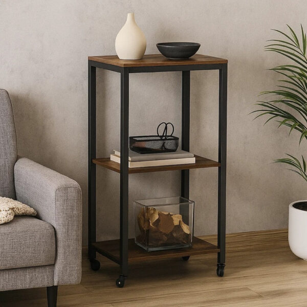 Serving Bar Cart, 2 Storage Shelves, 24 Inch Black Metal