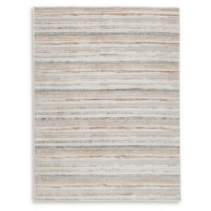 15022026699213ae8704b.jpeg Neyo 8 x 10 Large Area Rug, Machine Woven White Brown Striped Pattern