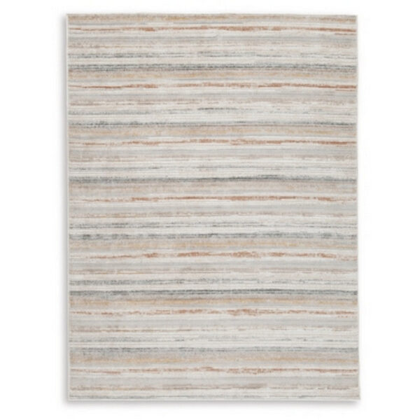 Neyo 8 x 10 Large Area Rug, Machine Woven White Brown Striped Pattern