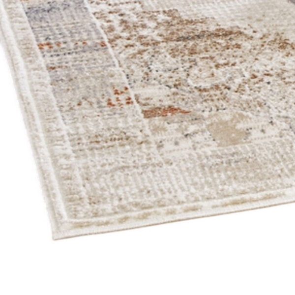 Nery 5 x 7 Medium Area Rug, White Brown Classic Medallion Pattern