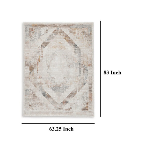 Nery 5 x 7 Medium Area Rug, White Brown Classic Medallion Pattern