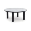 Dae 3pc Coffee and End Table Set, Round White Faux Marble, Black