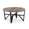 Hya 3pc Coffee and End Table Set, Brown Wood Round Top, Black Angular