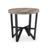 Hya 3pc Coffee and End Table Set, Brown Wood Round Top, Black Angular