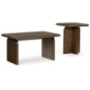Medy 2pc Coffee and End Table Set, Wide Geometric Base, Textured Brown