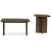 Medy 2pc Coffee and End Table Set, Wide Geometric Base, Textured Brown
