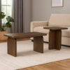 Medy 2pc Coffee and End Table Set, Wide Geometric Base, Textured Brown