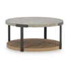 150220266992143b3e3fe.jpeg Hein 3pc Coffee n End Table Set, Gray Round Top w Shelf and Wheels
