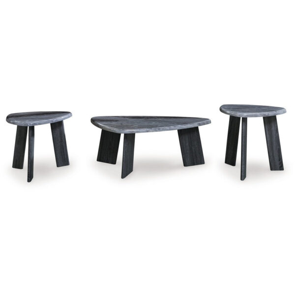 Bey 3pc Coffee n Table Set, Gray Faux Marble Top, Geometric Panel Base