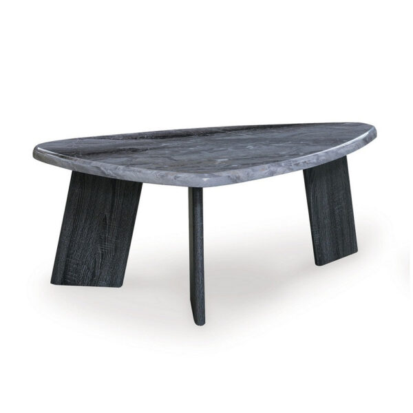 Bey 3pc Coffee n Table Set, Gray Faux Marble Top, Geometric Panel Base