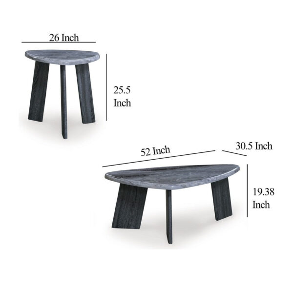 Bey 3pc Coffee n Table Set, Gray Faux Marble Top, Geometric Panel Base