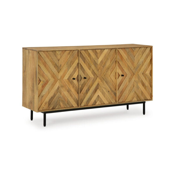 Sideboard Cabinet Console, Diamond Pattern 3 Doors, Brown 58 Inch