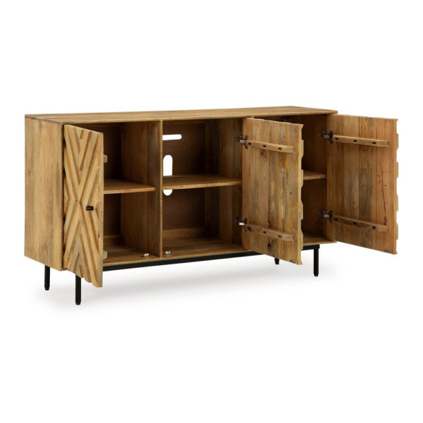 Sideboard Cabinet Console, Diamond Pattern 3 Doors, Brown 58 Inch